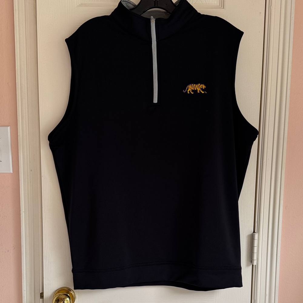 Peter Millar LARGE Black LSU collegiate Quarter-Zip Pullover VEST